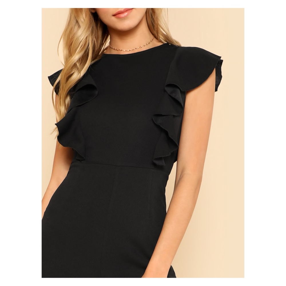 Black Sleeveless Ruffle Details Wide Leg Jumpsuit - Picture 5 of 6
